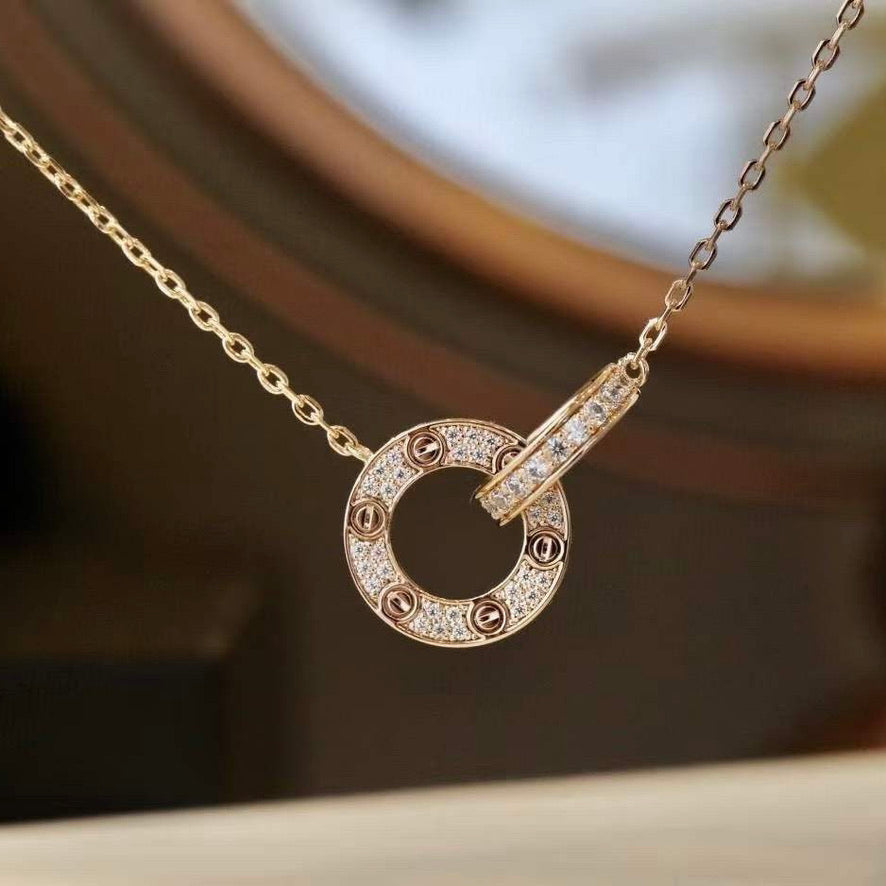[⭐moonlume]LOVE 7.6MM NECKLACE ROSE GOLD AND SILVER  FULL DIAMOND