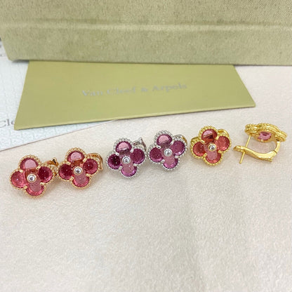 [⭐moonlume]2026 NEW  CLOVER 1 MOTIFPINK ENAMEL STUD EARRINGS WITH DIAMONDS2