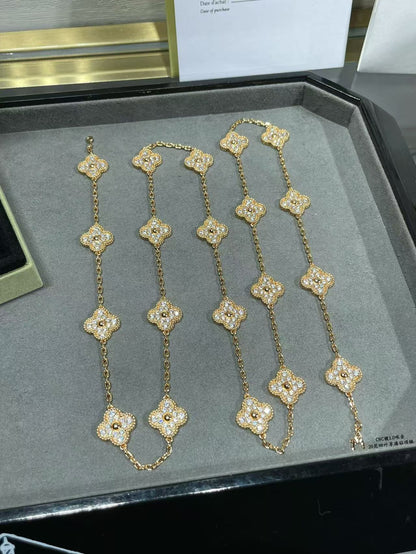 [⭐moonlume]CLOVER 20 MOTIFS FULL-DIAMOND NECKLACE