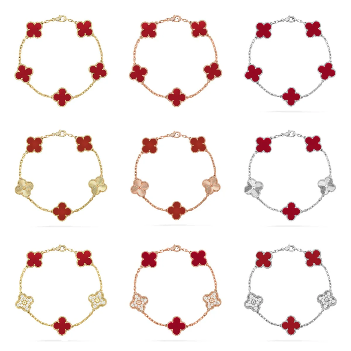 [⭐moonlume] CLOVER 5 MOTIF RED CORNELIAN BRACELET COLLECTION