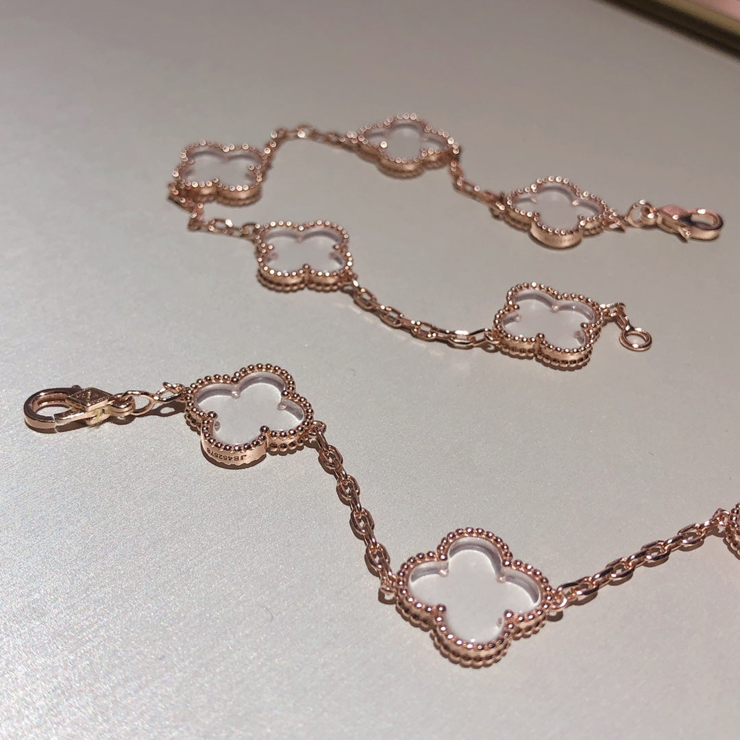 [⭐moonlume]CLOVER 5 MOTIF ROCK CRYSTAL BRACELET