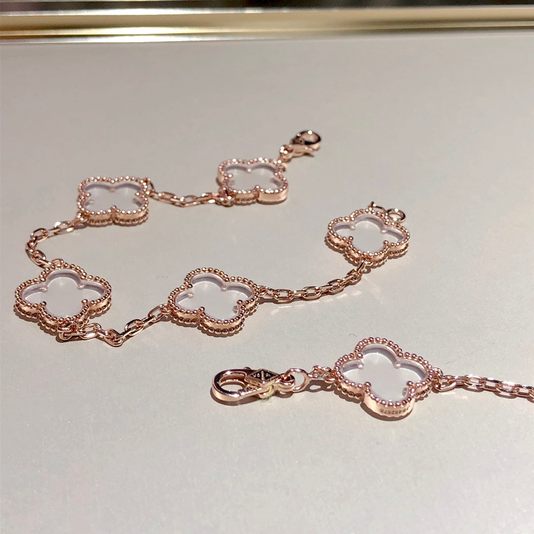[⭐moonlume]CLOVER 5 MOTIF ROCK CRYSTAL BRACELET