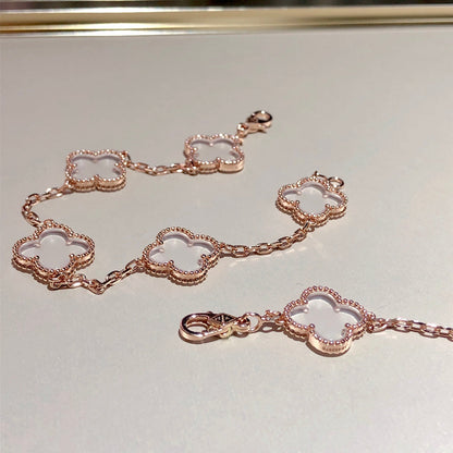 [⭐moonlume]CLOVER 5 MOTIF ROCK CRYSTAL BRACELET