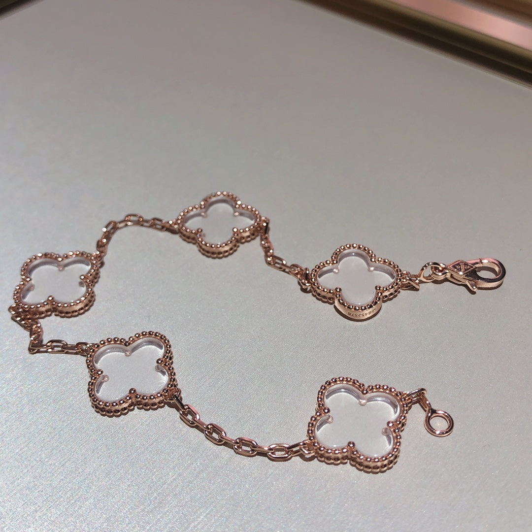 [⭐moonlume]CLOVER 5 MOTIF ROCK CRYSTAL BRACELET