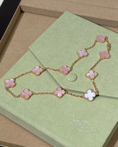 [⭐moonlume Jewellery] Pink Necklace with Ten Clover Designs