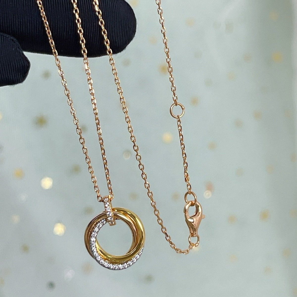 [⭐moonlume]TRINITY NECKLACE SILVER GOLD PINK GOLD DIAMONDS