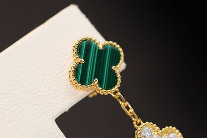 [⭐moonlume]CLOVER EARRINGS GOLD MALACHITE DIAMOND 3 MOTIF