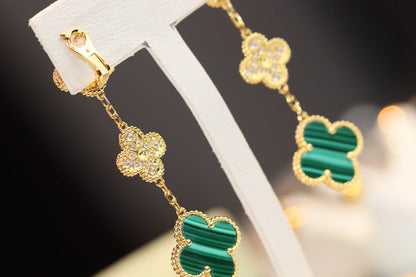 [⭐moonlume]CLOVER EARRINGS GOLD MALACHITE DIAMOND 3 MOTIF