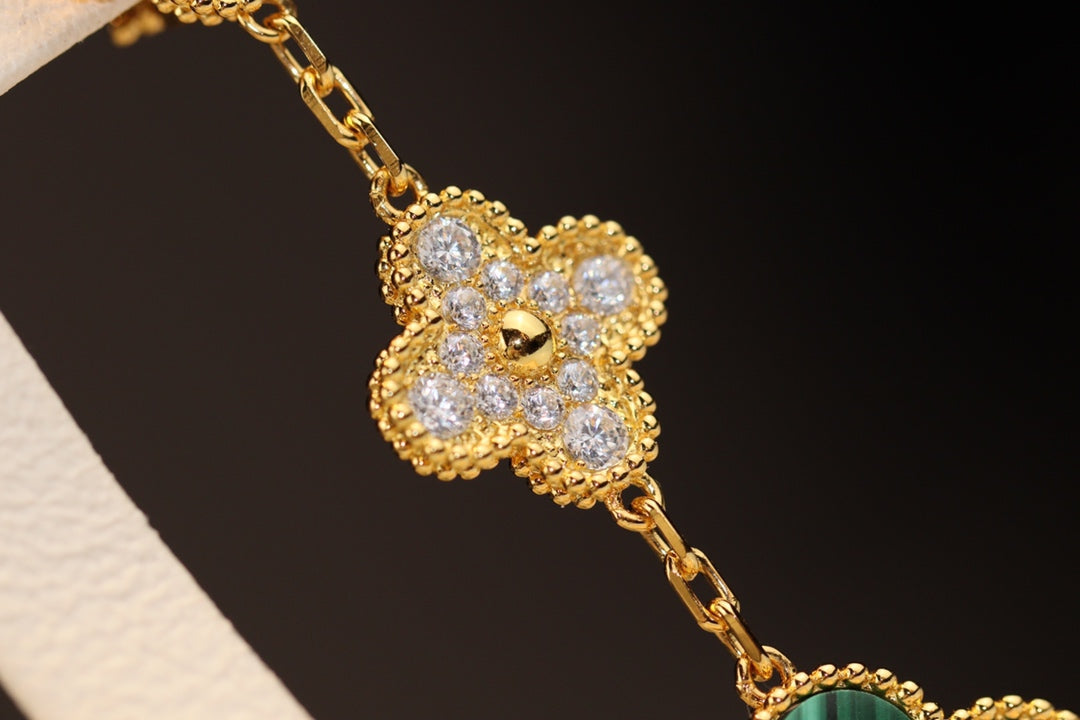 [⭐moonlume]CLOVER EARRINGS GOLD MALACHITE DIAMOND 3 MOTIF