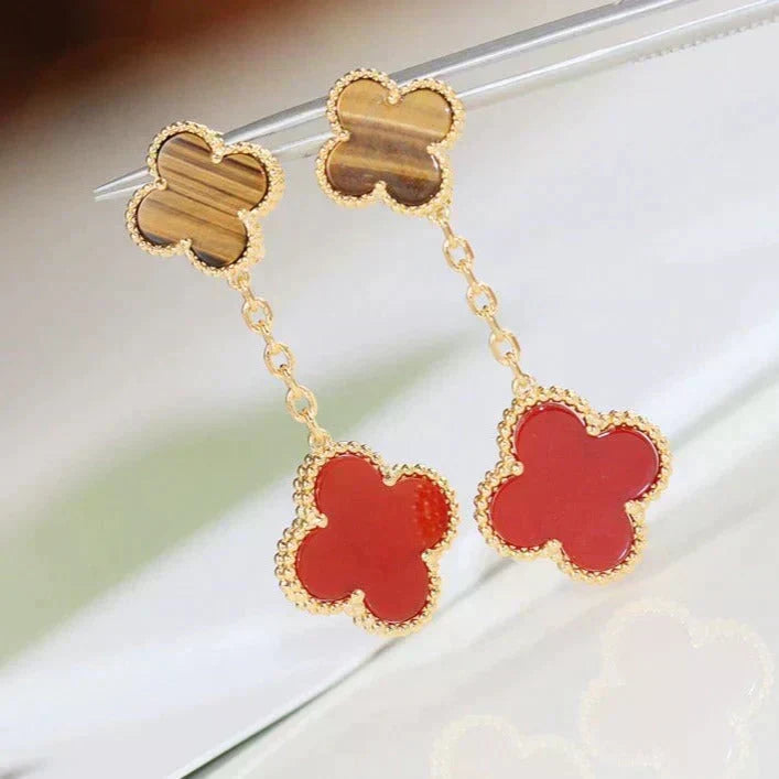 [⭐moonlume]CLOVER  2 MOTIF  TIGER EYE CARNELIAN EARRINGS