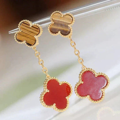 [⭐moonlume]CLOVER  2 MOTIF  TIGER EYE CARNELIAN EARRINGS