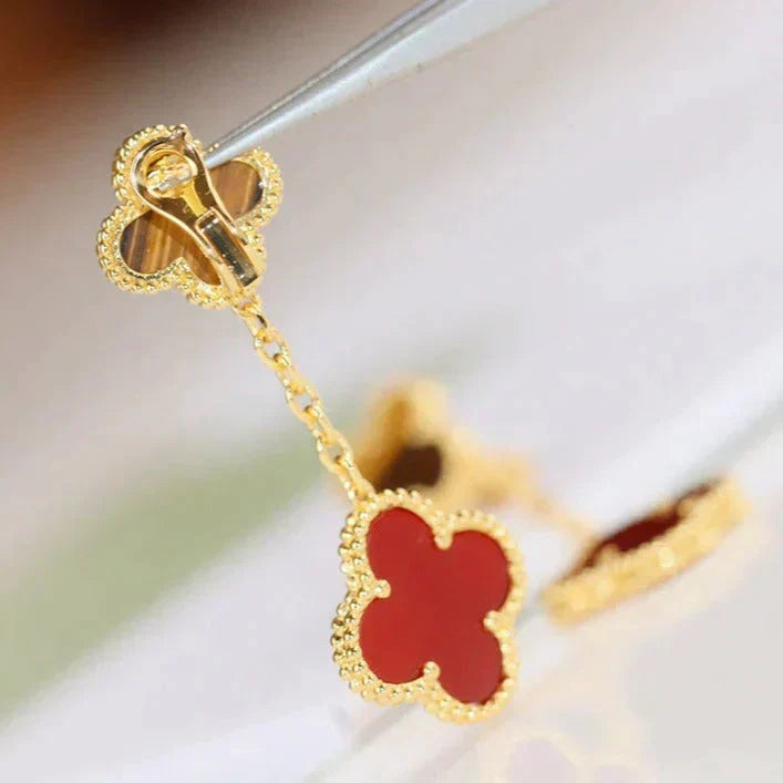 [⭐moonlume]CLOVER  2 MOTIF  TIGER EYE CARNELIAN EARRINGS