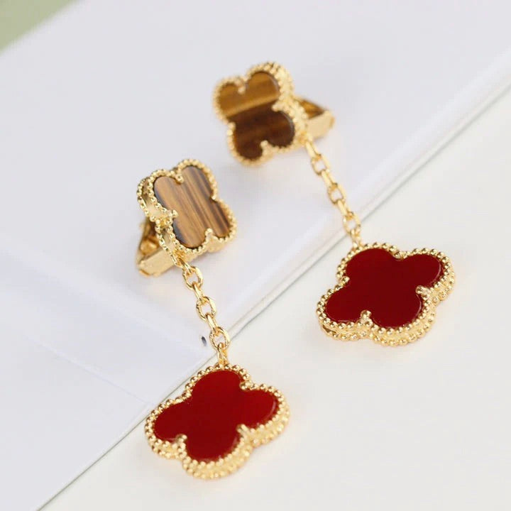 [⭐moonlume]CLOVER  2 MOTIF  TIGER EYE CARNELIAN EARRINGS