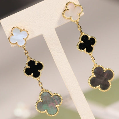 [⭐moonlume]CLOVER EARRINGS GOLD ONYX MOP 3 MOTIF