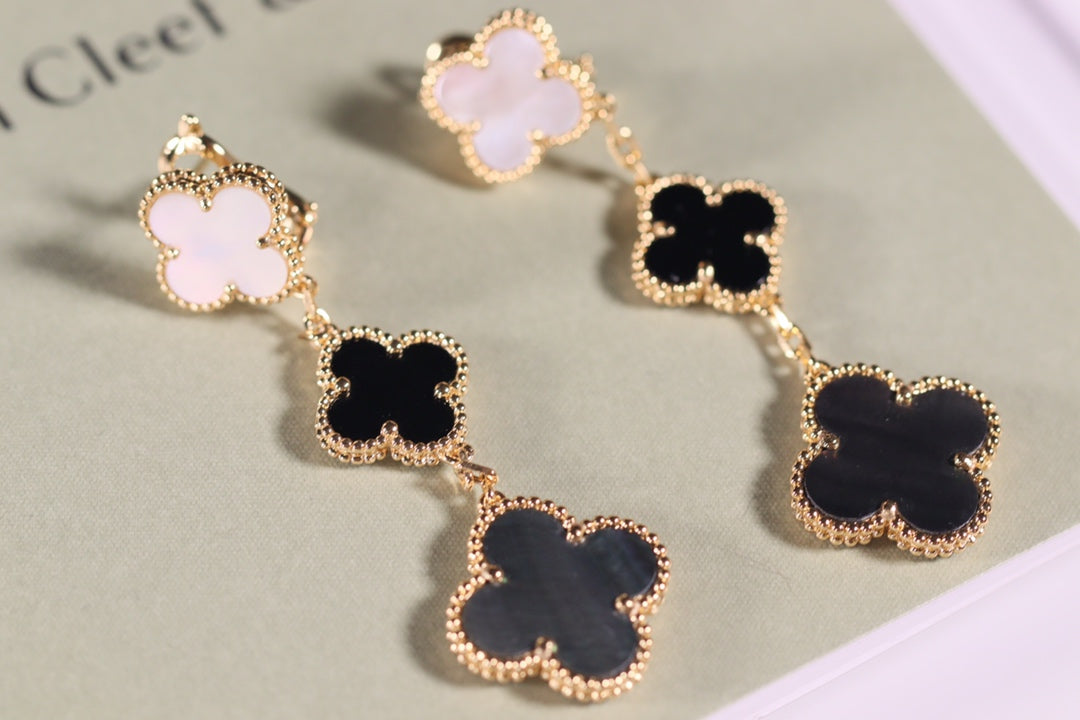 [⭐moonlume]CLOVER EARRINGS GOLD ONYX MOP 3 MOTIF