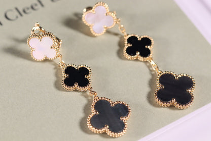 [⭐moonlume]CLOVER EARRINGS GOLD ONYX MOP 3 MOTIF