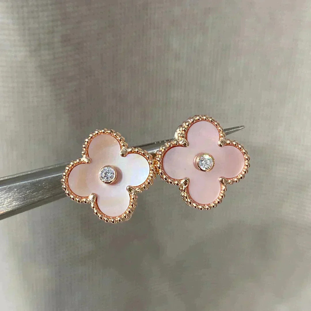 [⭐moonlume]CLOVER MEDIUM 1 MOTIFS  PINK MOP DIAMOND EARRINGS