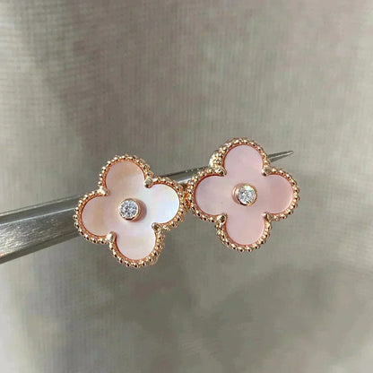 [⭐moonlume]CLOVER MEDIUM 1 MOTIFS  PINK MOP DIAMOND EARRINGS