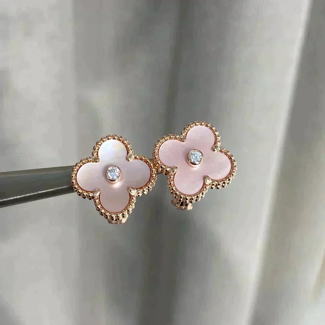 [⭐moonlume]CLOVER MEDIUM 1 MOTIFS  PINK MOP DIAMOND EARRINGS