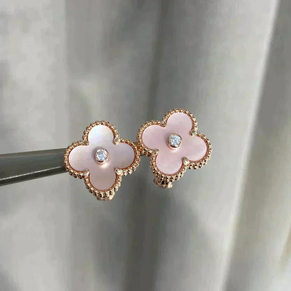 [⭐moonlume]CLOVER MEDIUM 1 MOTIFS  PINK MOP DIAMOND EARRINGS