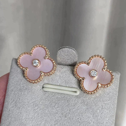 [⭐moonlume]CLOVER MEDIUM 1 MOTIFS  PINK MOP DIAMOND EARRINGS