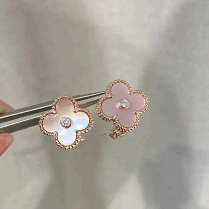 [⭐moonlume]CLOVER MEDIUM 1 MOTIFS  PINK MOP DIAMOND EARRINGS