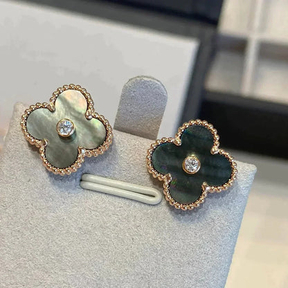 [⭐moonlume]CLOVER MEDIUM 1 MOTIFS GRAY MOP  DIAMOND EARRINGS
