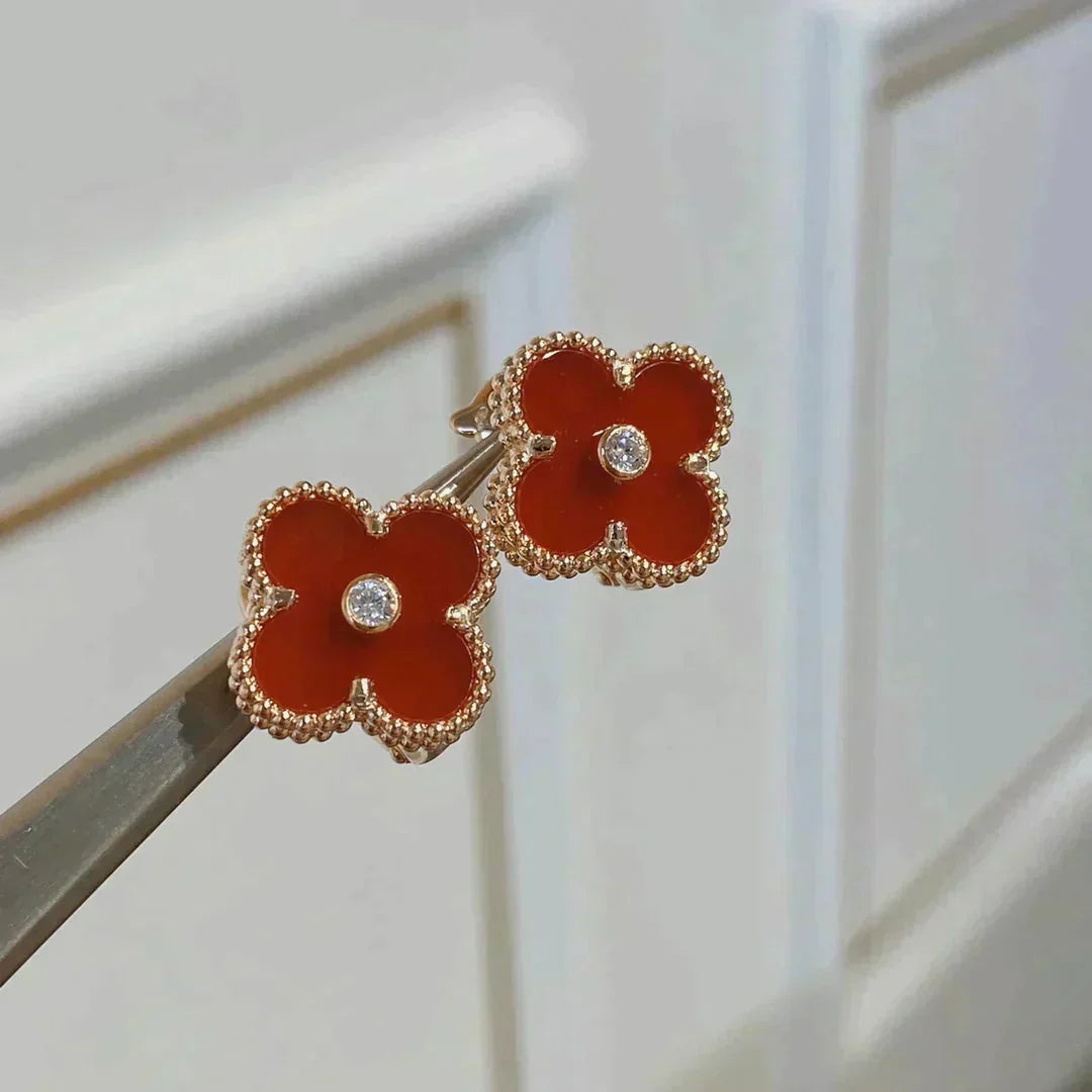 [⭐moonlume]CLOVER MEDIUM 1 MOTIFS CARNELIAN  DIAMOND earrings