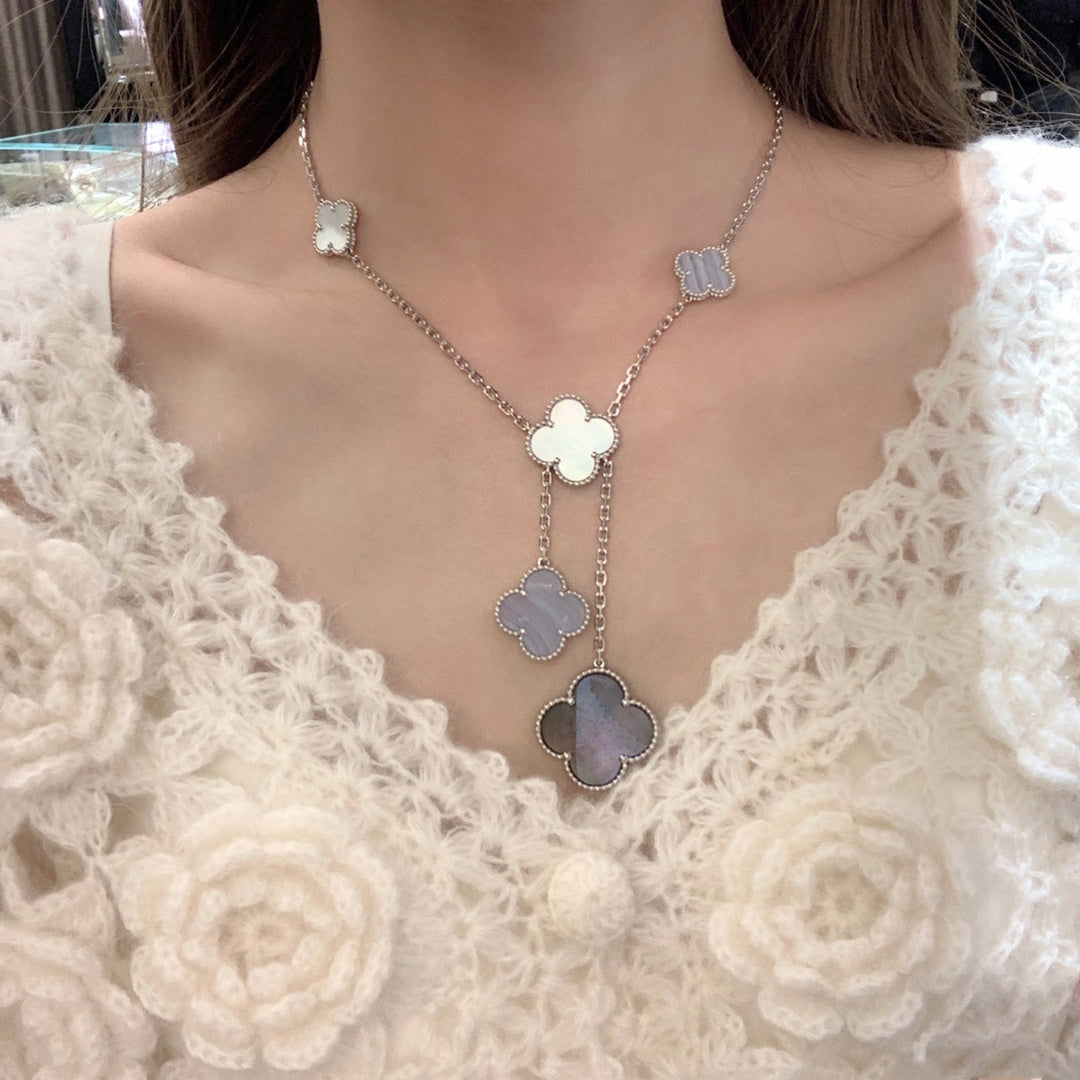[⭐moonlume]CLOVER MOP CHALCEDONY NECKLACE SILVER 6 MOTIF