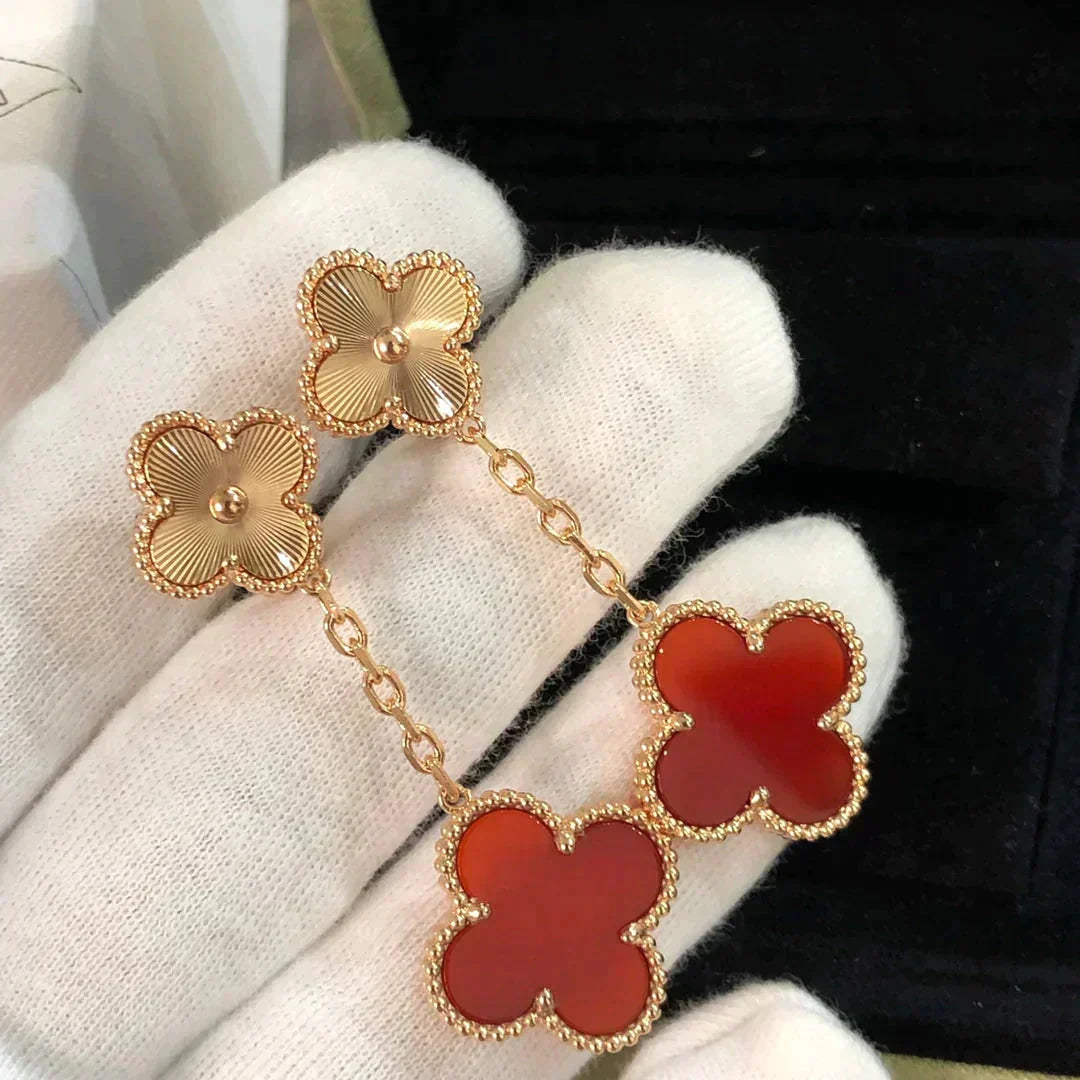 [⭐moonlume]CLOVER 2 MOTIF  LASER CARNELIAN EARRINGS