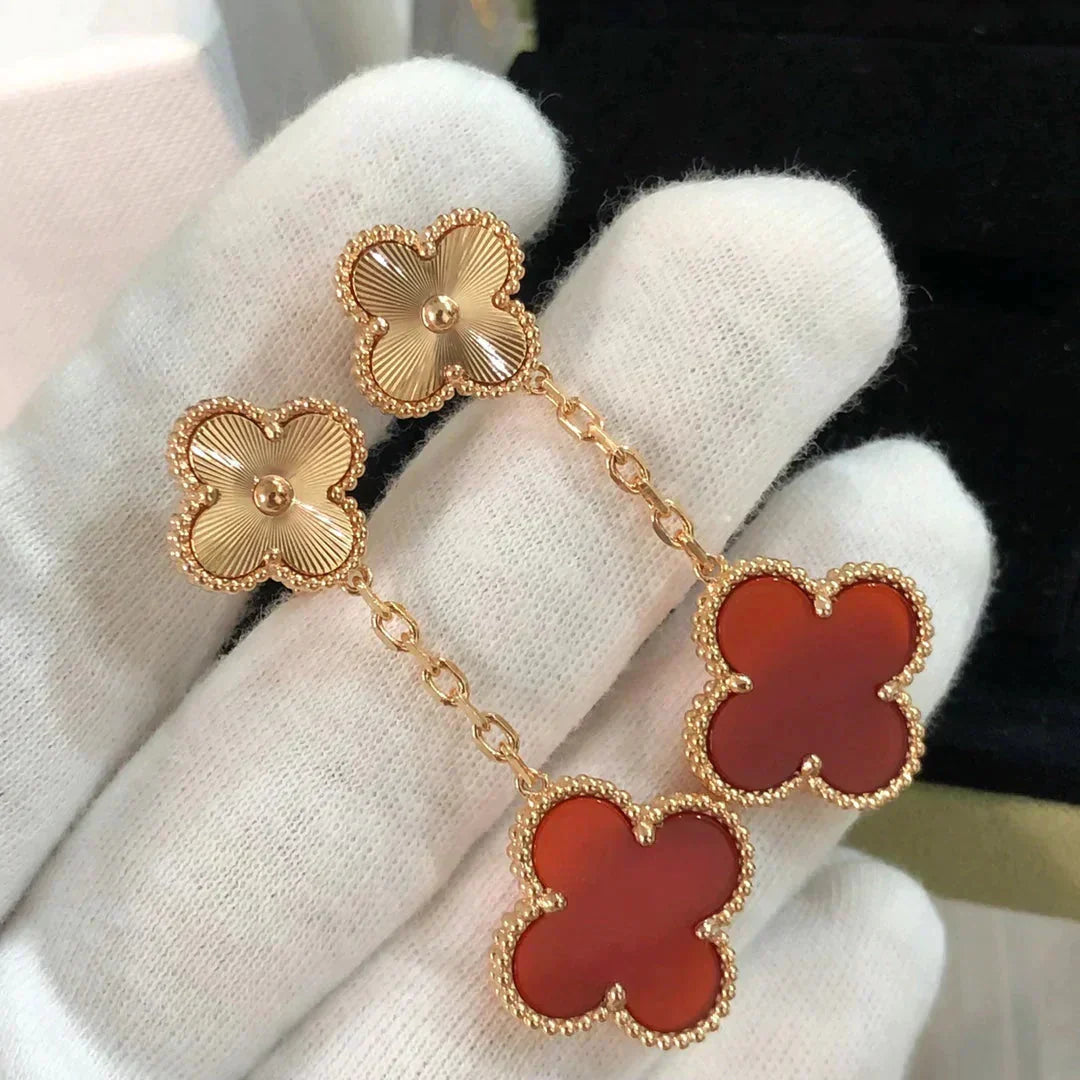 [⭐moonlume]CLOVER 2 MOTIF  LASER CARNELIAN EARRINGS