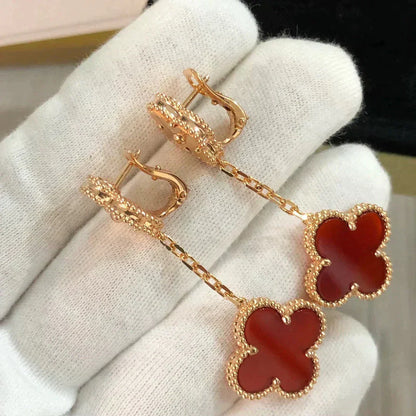 [⭐moonlume]CLOVER 2 MOTIF  LASER CARNELIAN EARRINGS