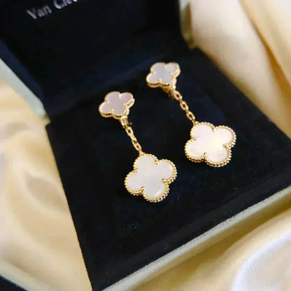 [⭐moonlume]CLOVER 2 MOTIF WHITE MOP EARRINGS