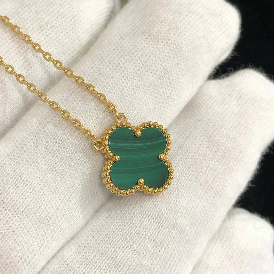 [⭐moonlume]CLOVER 15MM MALACHITE SINGLE FLOWER  NECKLACE