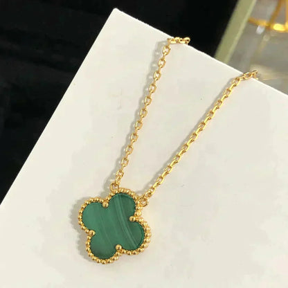 [⭐moonlume]CLOVER 15MM MALACHITE SINGLE FLOWER  NECKLACE