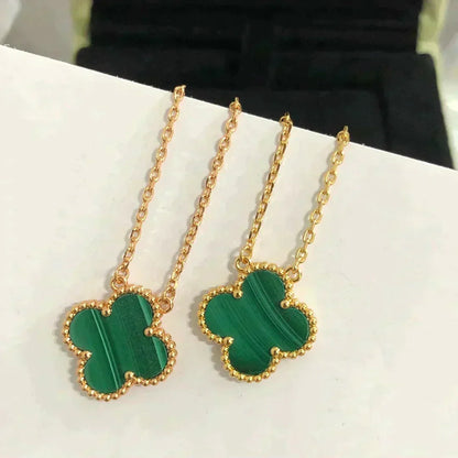 [⭐moonlume]CLOVER 15MM MALACHITE SINGLE FLOWER  NECKLACE
