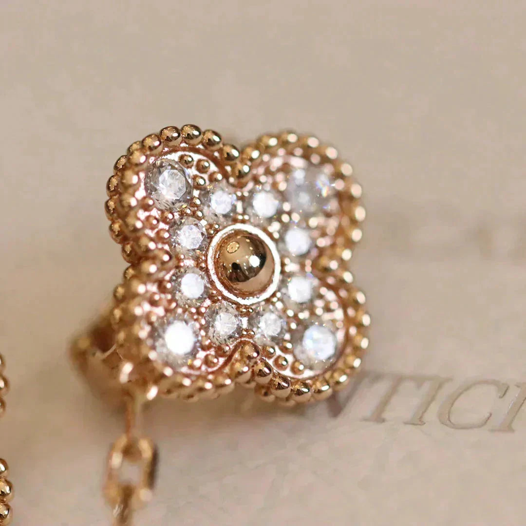 [⭐moonlume]CLOVER MEDIUM 1 MOTIFS FUll DIAMOND EARRINGS
