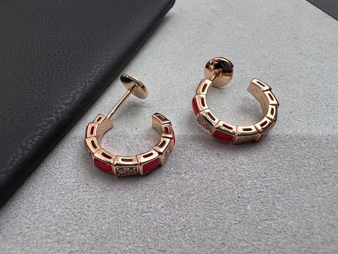 [⭐moonlume]SERPENTI CARNELIAN PINK GOLD EARRINGS