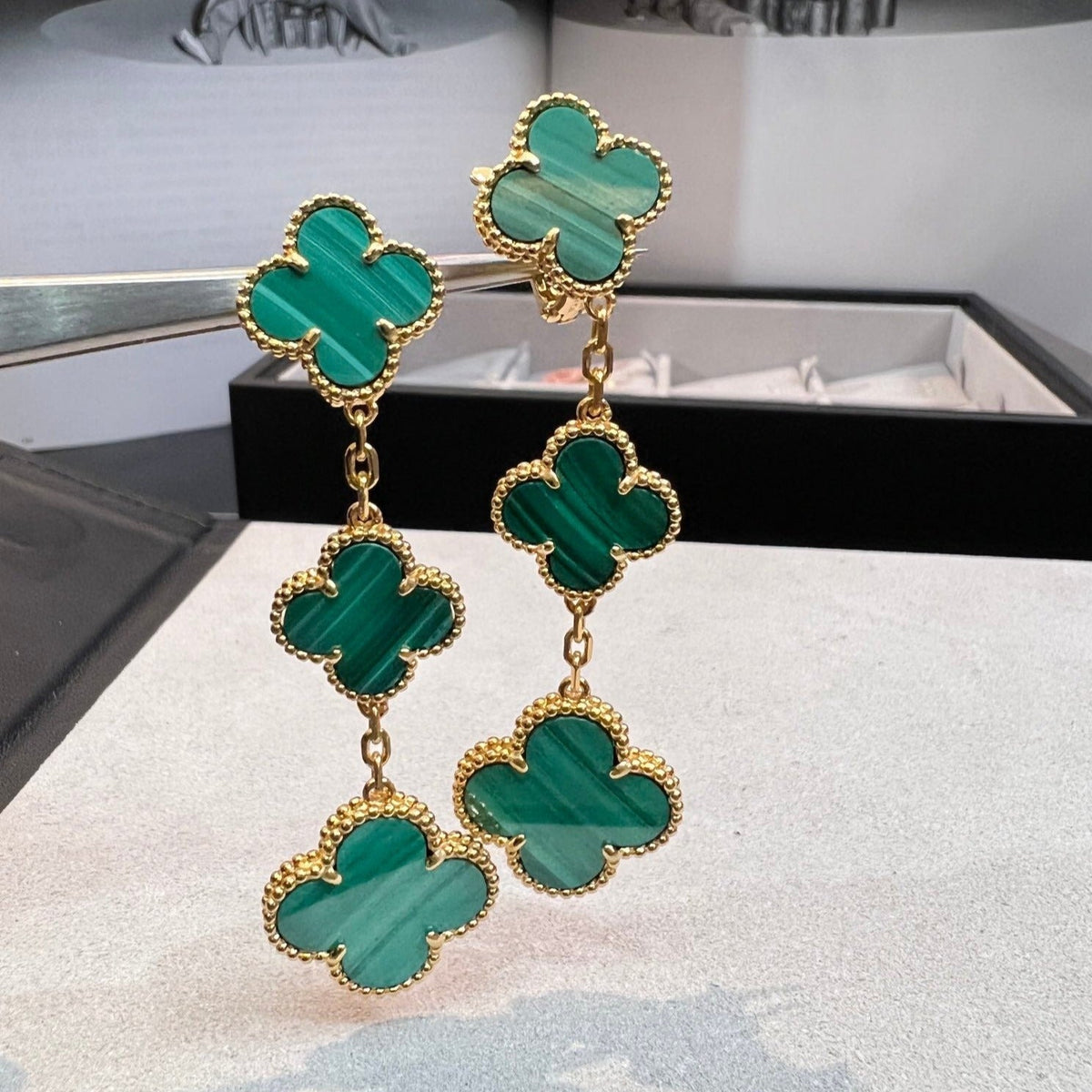 [⭐moonlume]CLOVER MALACHITE 3 MOTIFS GOLD