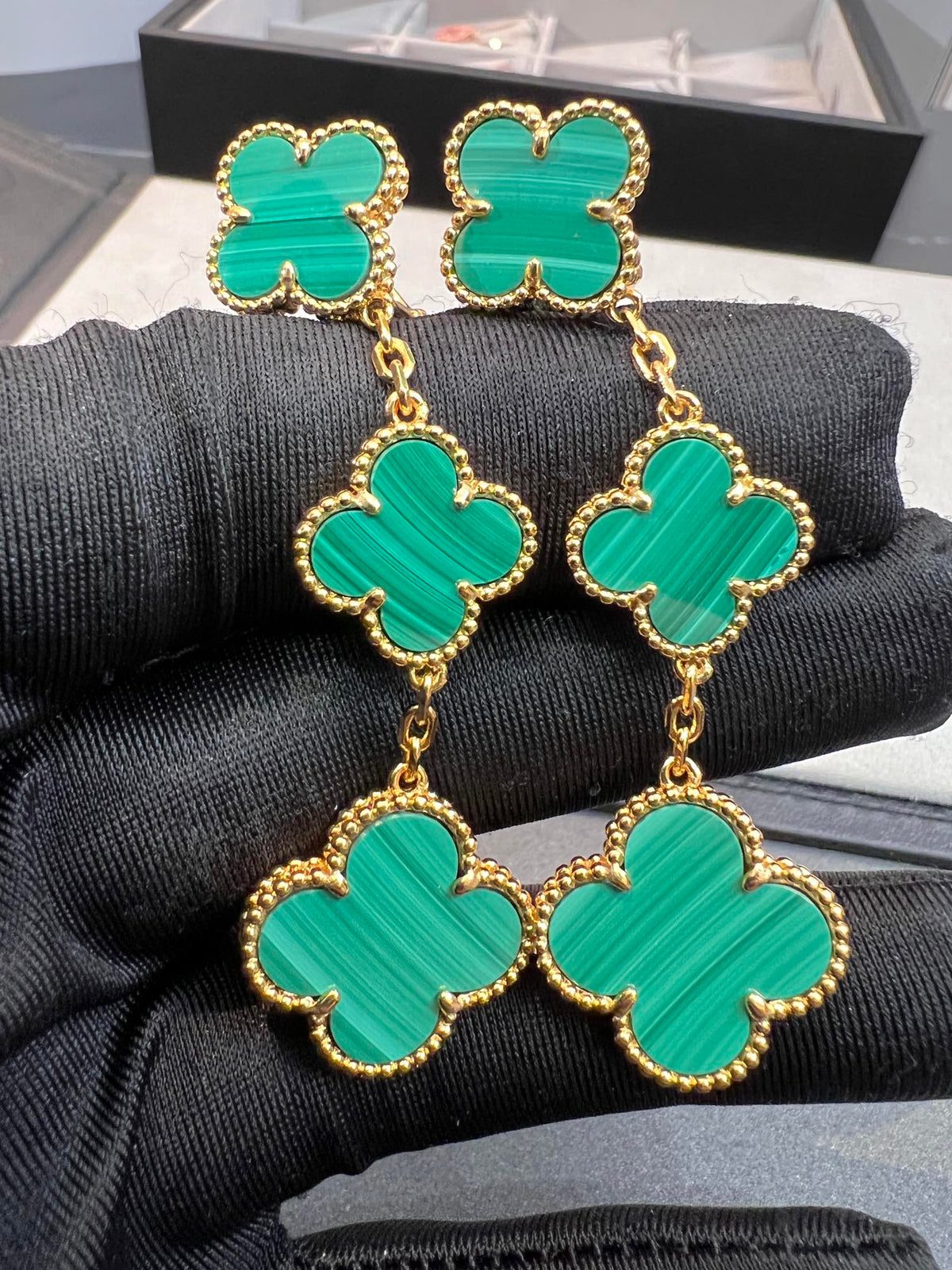 [⭐moonlume]CLOVER MALACHITE 3 MOTIFS GOLD