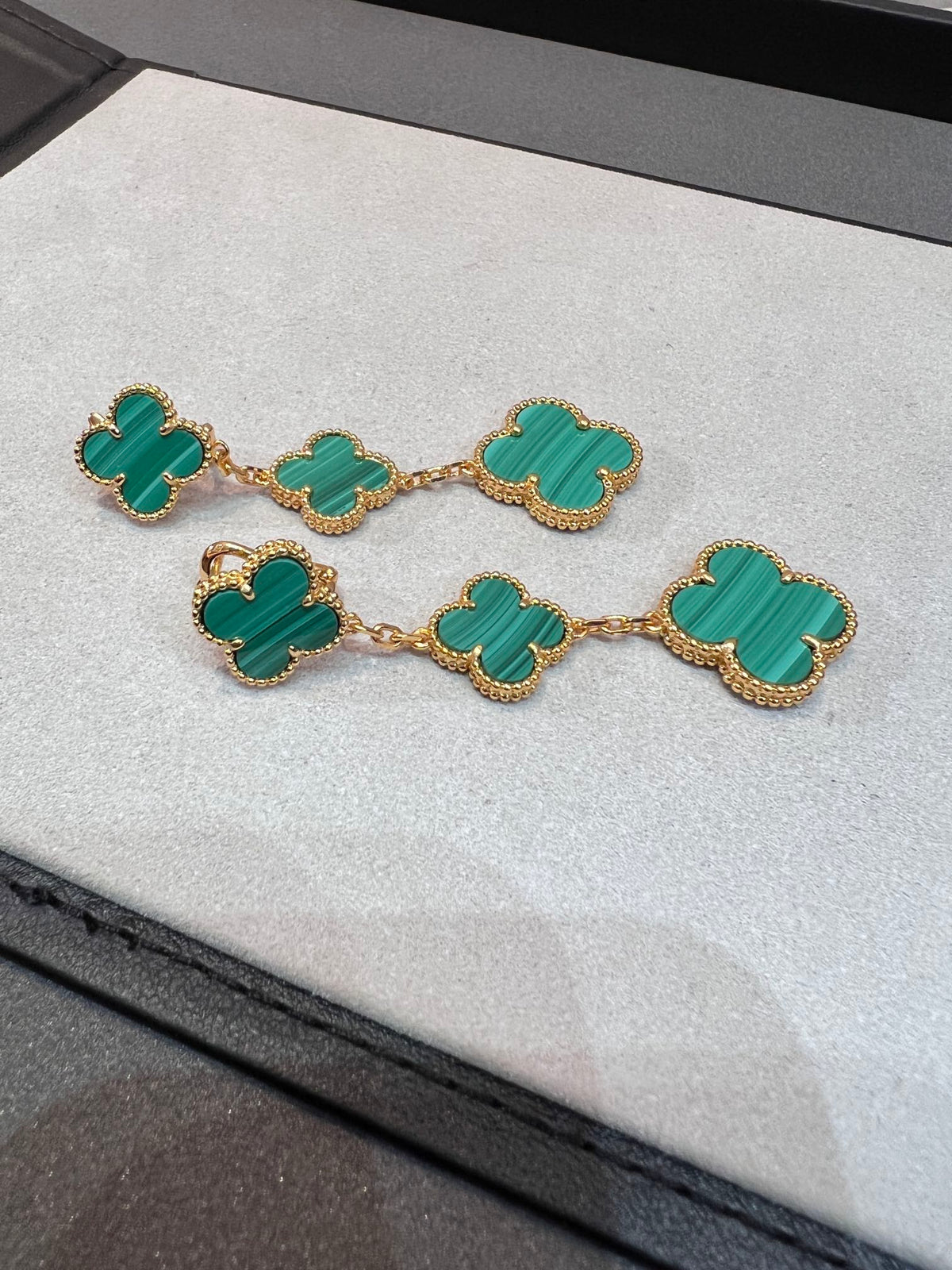 [⭐moonlume]CLOVER MALACHITE 3 MOTIFS GOLD