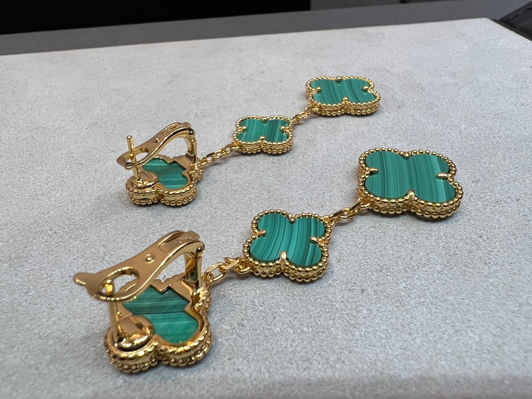 [⭐moonlume]CLOVER MALACHITE 3 MOTIFS GOLD