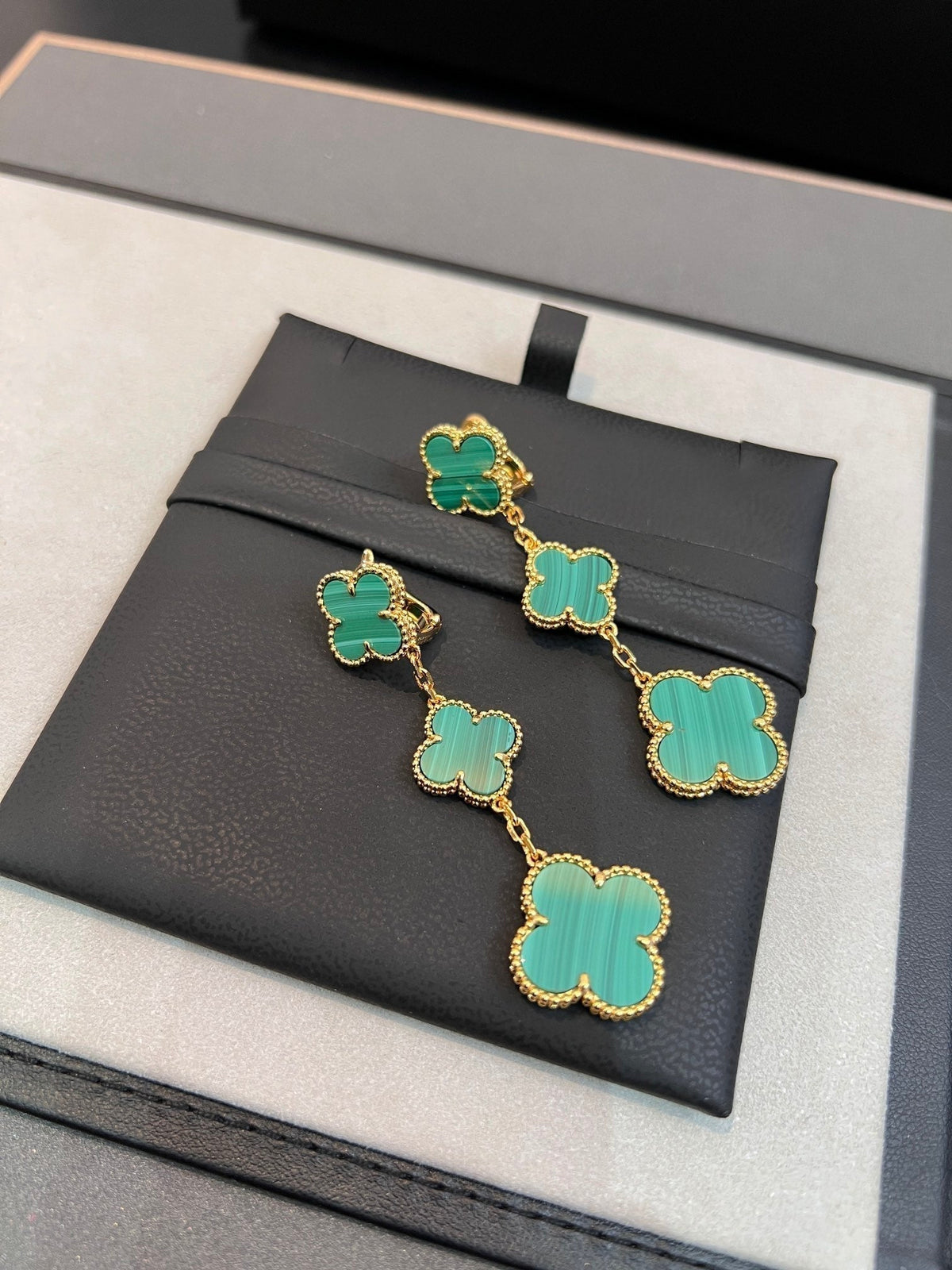 [⭐moonlume]CLOVER MALACHITE 3 MOTIFS GOLD
