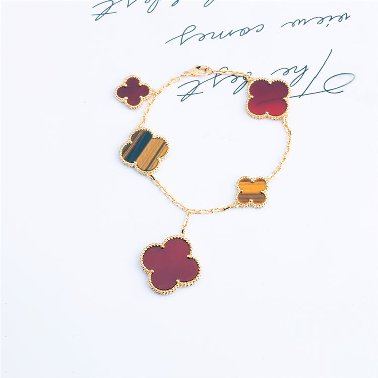[⭐moonlume]CLOVER BRACELET 5 MOTIFS CARNELIAN TIGER EYE