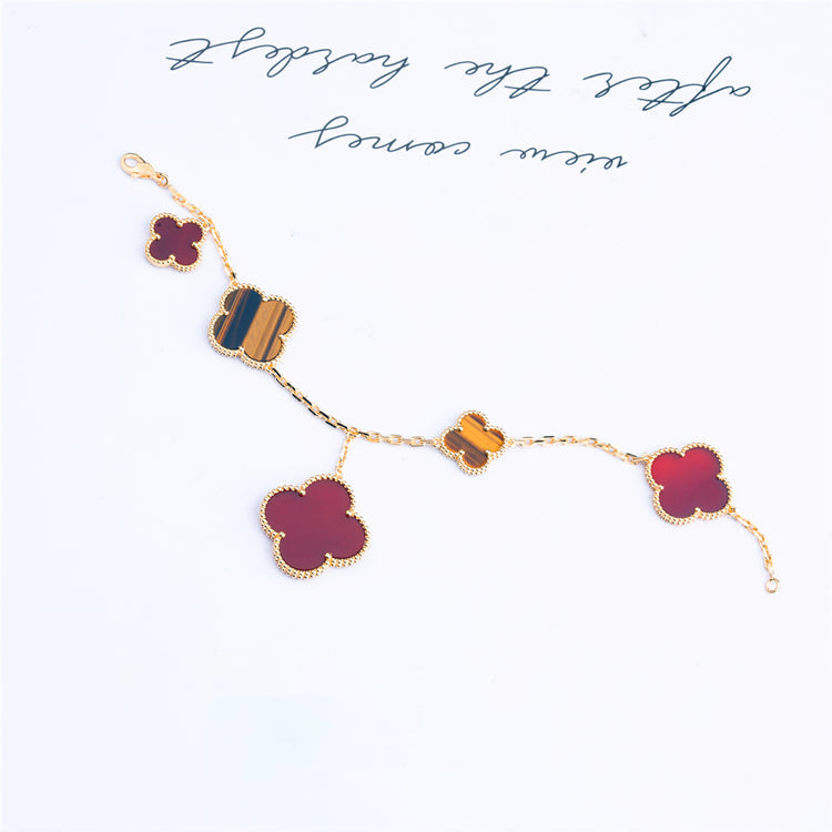 [⭐moonlume]CLOVER BRACELET 5 MOTIFS CARNELIAN TIGER EYE