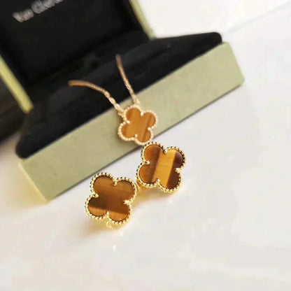 [⭐moonlume]CLOVER MEDIUM 1 MOTIFS TIGER EYE EARRINGS
