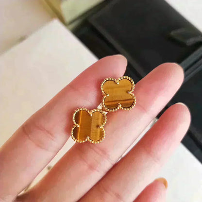 [⭐moonlume]CLOVER MEDIUM 1 MOTIFS TIGER EYE EARRINGS