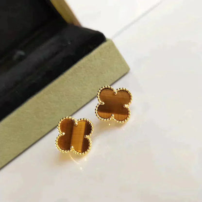 [⭐moonlume]CLOVER MEDIUM 1 MOTIFS TIGER EYE EARRINGS