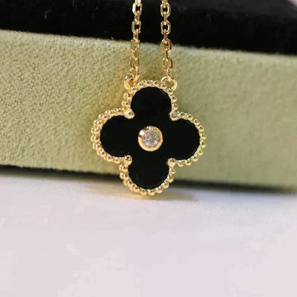 [⭐moonlume]CLOVER 15MM DIAMOND ONYX NECKLACE