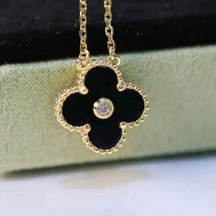 [⭐moonlume]CLOVER 15MM DIAMOND ONYX NECKLACE